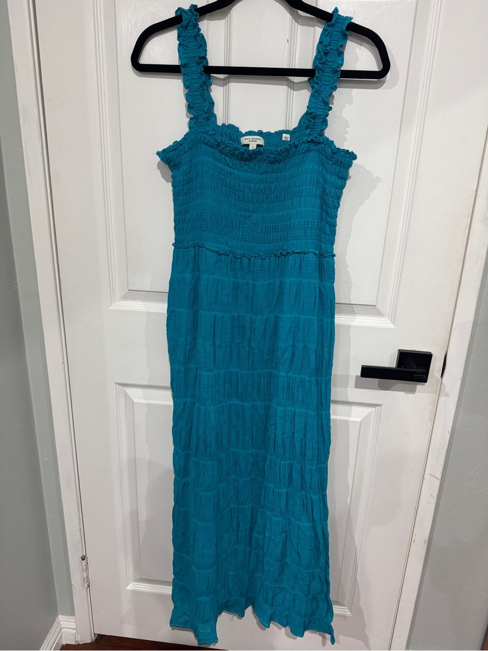 Max Studio Teal Smocked Maxi Dress with Ruffle Straps
